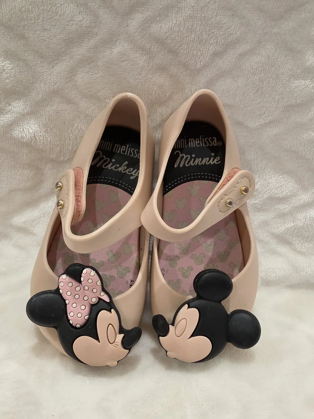 Mini Melissa Kids Sz 6 Toddler Pale Pink Mickey Minnie Mouse Kissing Jelly Shoes